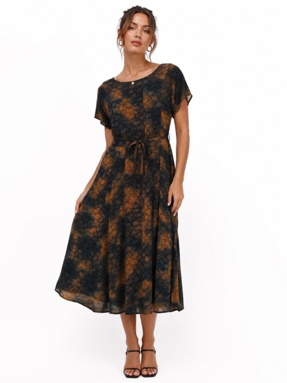 Simply Silk 100 Silk Abstract Sheer Overlay Midi Dress womens  Large